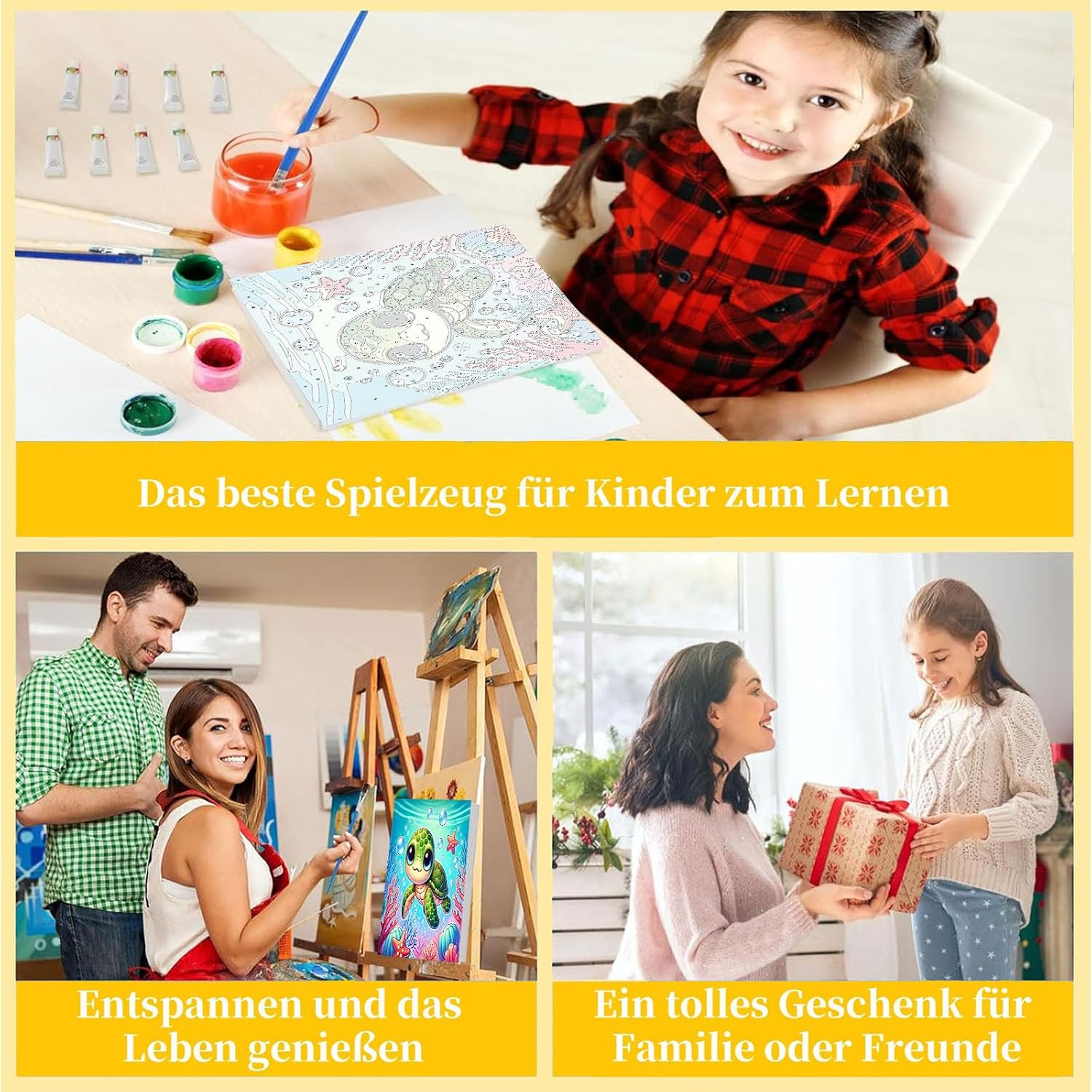 Thumbnail 6 de Malen nach Zahlen Kinder mit Rahmen und Holzstaffelei – Meeresschildkröte, 20x20 cm