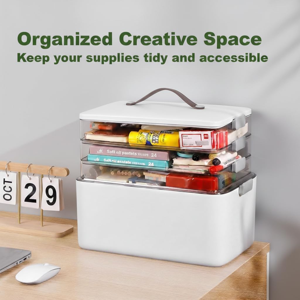 Thumbnail 6 de MOPALL 4-Tier Mega Capacity Craft Organizer with Portable Leather Handle