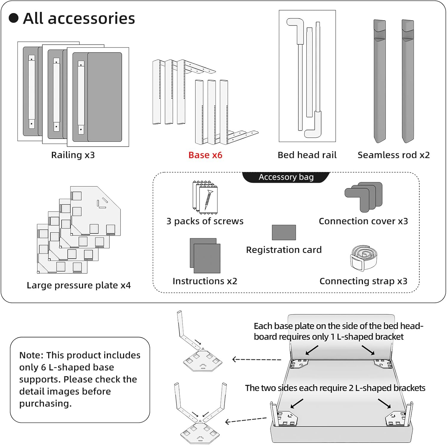 Thumbnail 4 de yulongtengfei 3-Piece King Size Bed Rail for Toddlers — Adjustable Baby Bed Rail Guard (Grey)