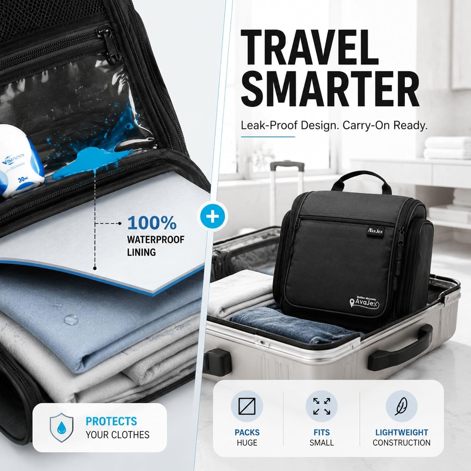 Thumbnail 3 de Men & Women Travel Toiletry Bag with 19 Compartments (10.6”x10.6”x3.2”) Waterproof Lining and Metal Swivel Hook
