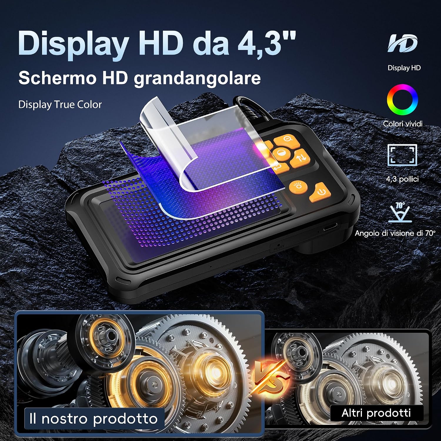 Detalle de Endoscopio Industriale da 15 m con schermo 4.3'' IP67 – Borescope HD 1080P