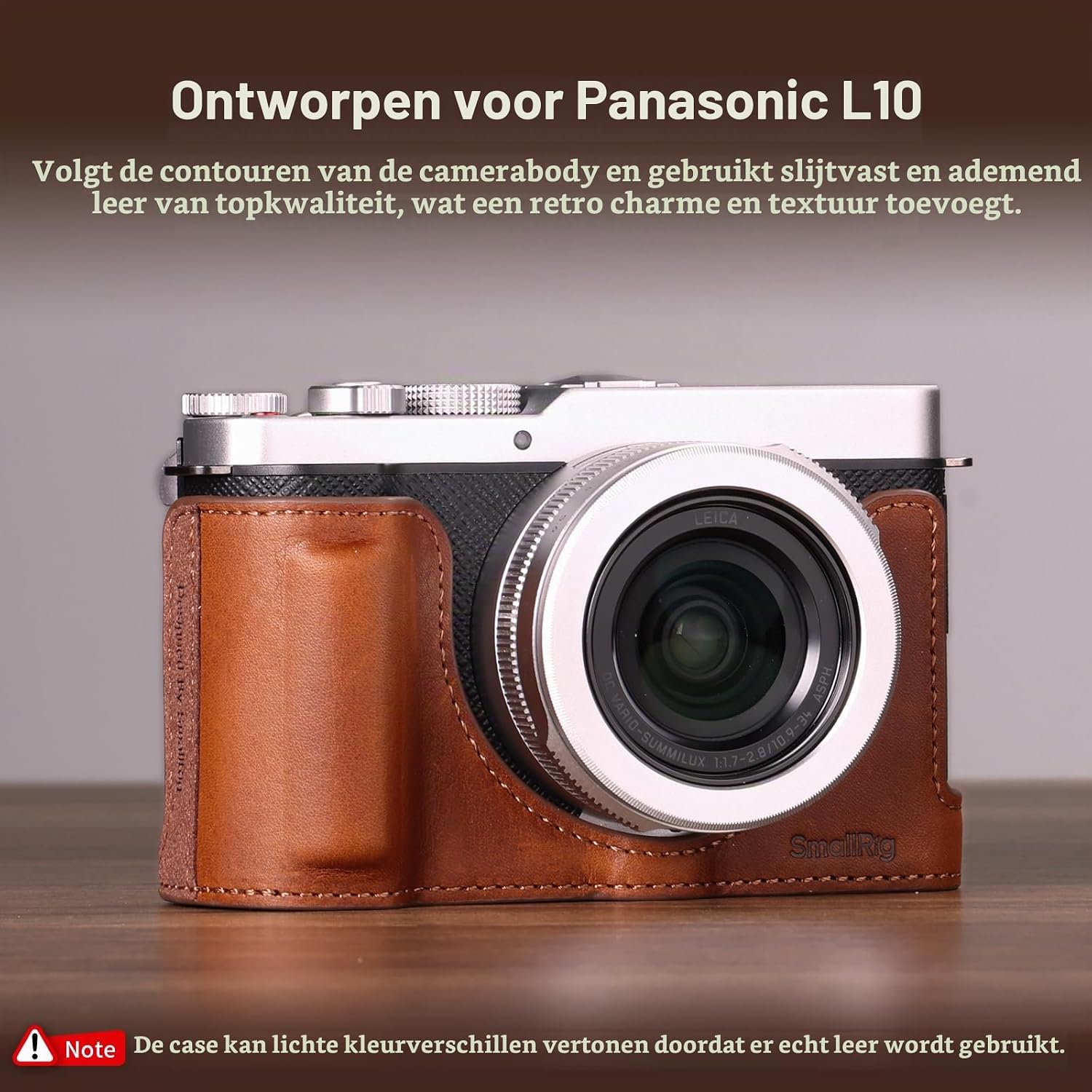 Detalle 2 de SMALLRIG 5699 leren halfcase voor Panasonic LUMIX L10 met grip, bruin