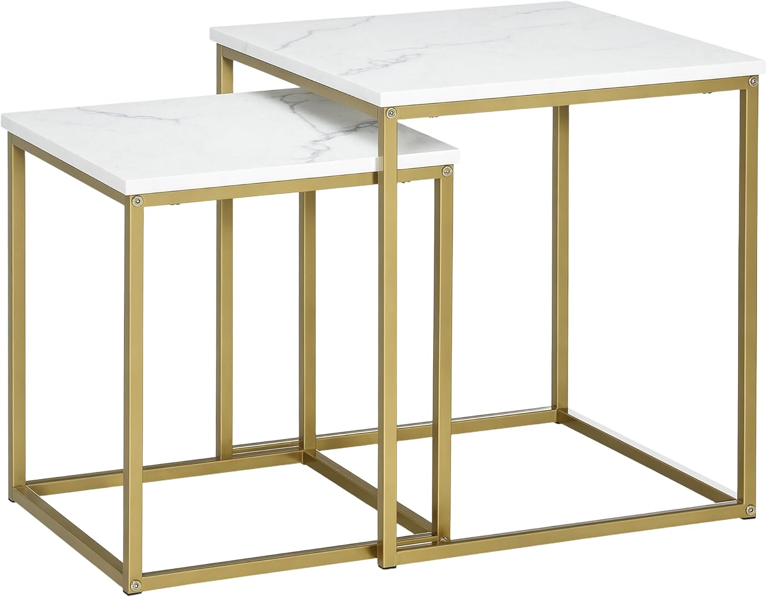 HOMCOM Lot de 2 tables basses gigognes avec plateau blanc effet marbre et piétement acier doré