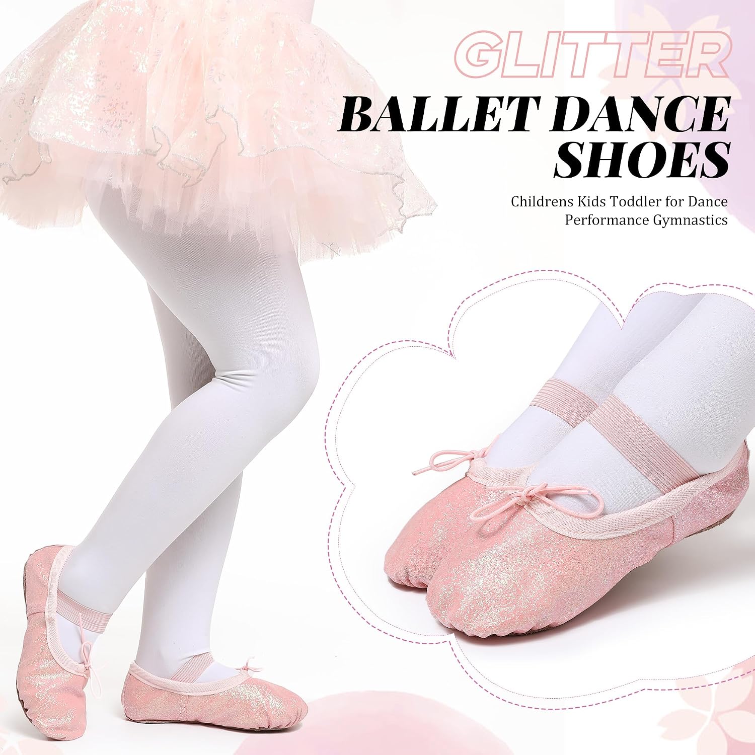 Detalle de Girls’ Glitter Ballet Shoes – Leather Full Sole Ballet Slippers (Full Sole Dance Flats)