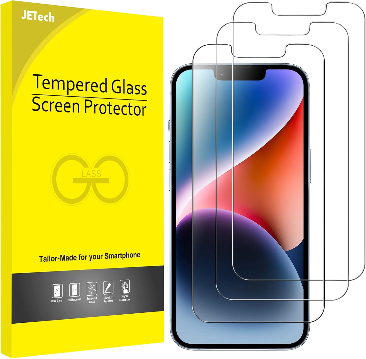 Detalle de JETech Schutzfolie für iPhone 14 Plus 6,7 Zoll – Panzer Glas Displayschutz, 3 Stück