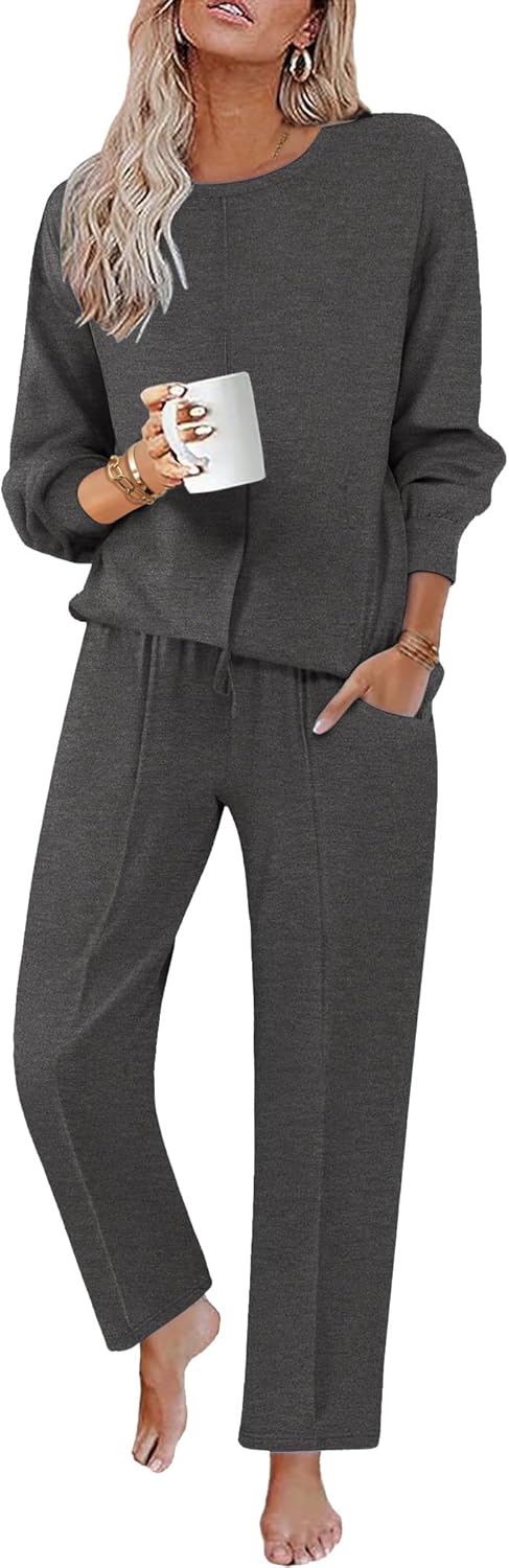 Detalle de Ensemble Pyjama Femme Ekoauer à Manches Longues et Pantalon avec Poches — Confort et Style