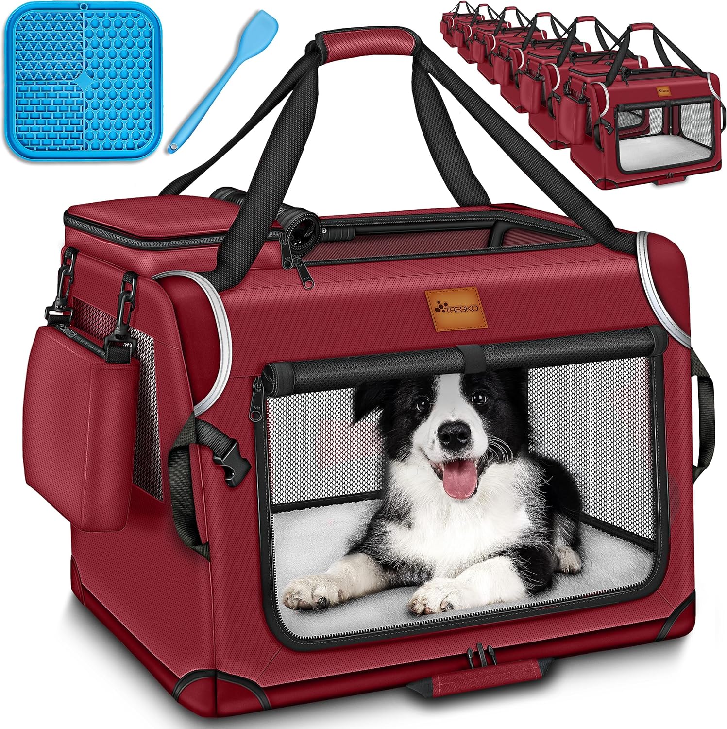 TRESKO Box pour chiens pliable avec tapis pour fuites et spatule – transporteur robuste pour chiens et chats (L, gris)