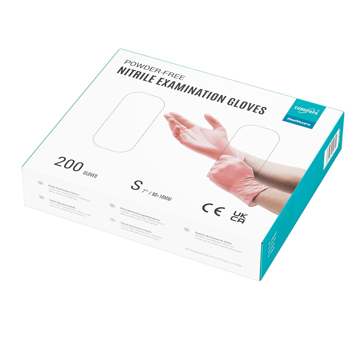 Detalle de EUROPAPA® 200x Einweghandschuhe aus Nitril – puderfrei, latexfrei, texturierte Spitzen, Größe S (Pink)