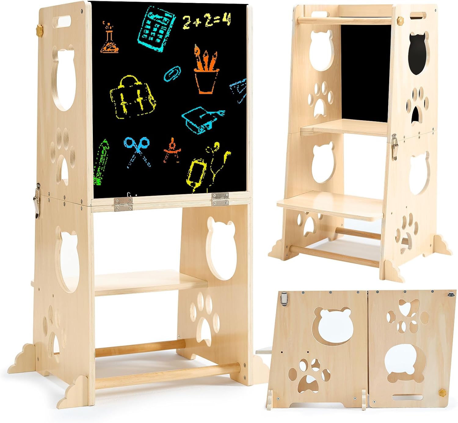 Detalle de FOBIG Toddler Kitchen Step Stool, Solid Wood and MDF