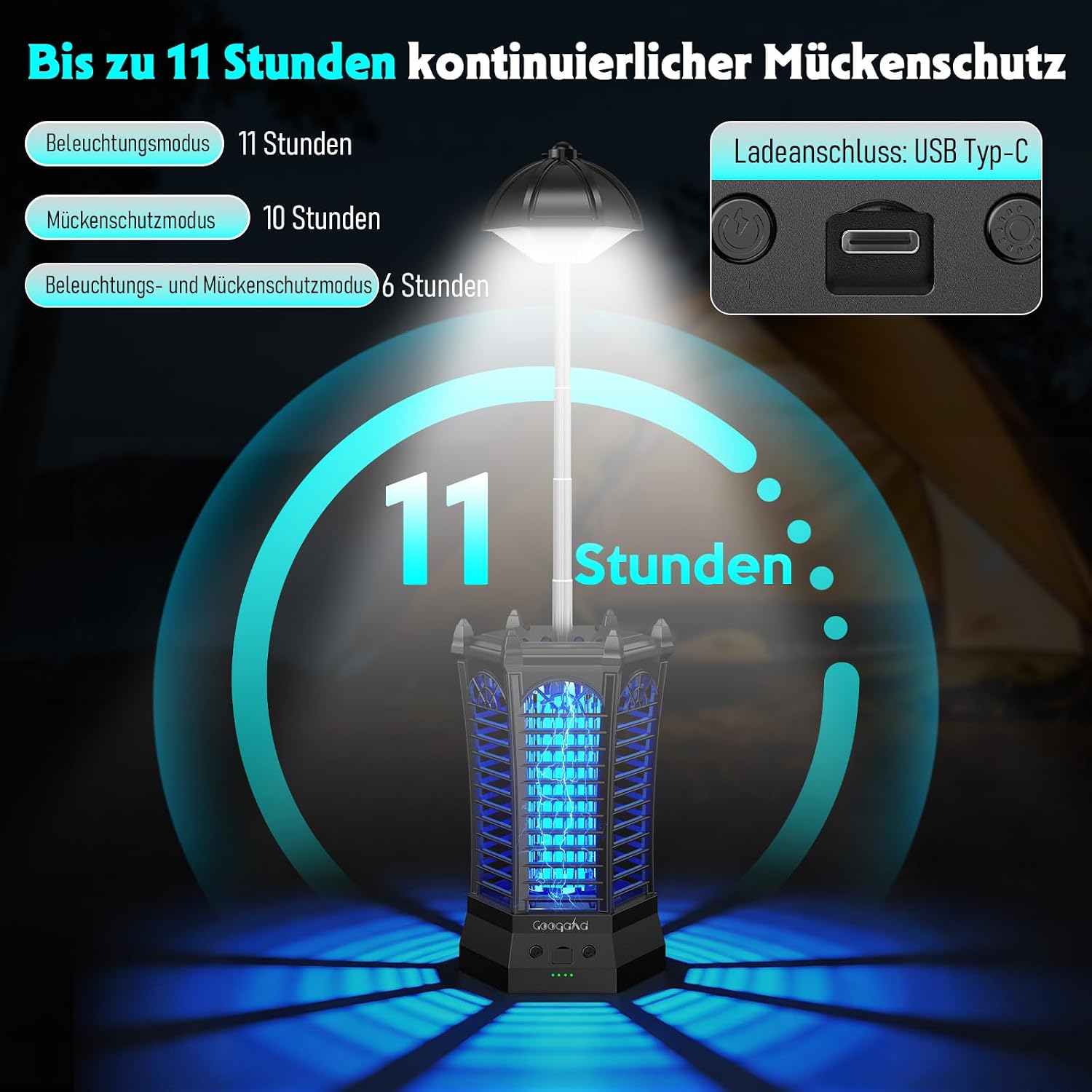 Detalle de GooQand Insektenvernichter elektrisch mit LED-Beleuchtung – 3-in-1 für Innen und Außen