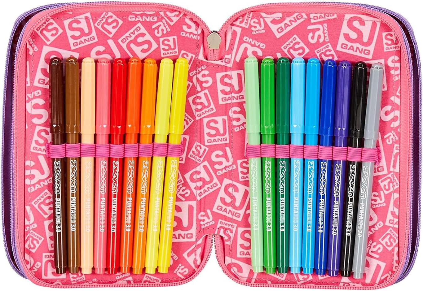Detalle 2 de Astuccio SJ Gang 3 zip Sphere Full Girl rosa con 3 scomparti e set da 45 pezzi