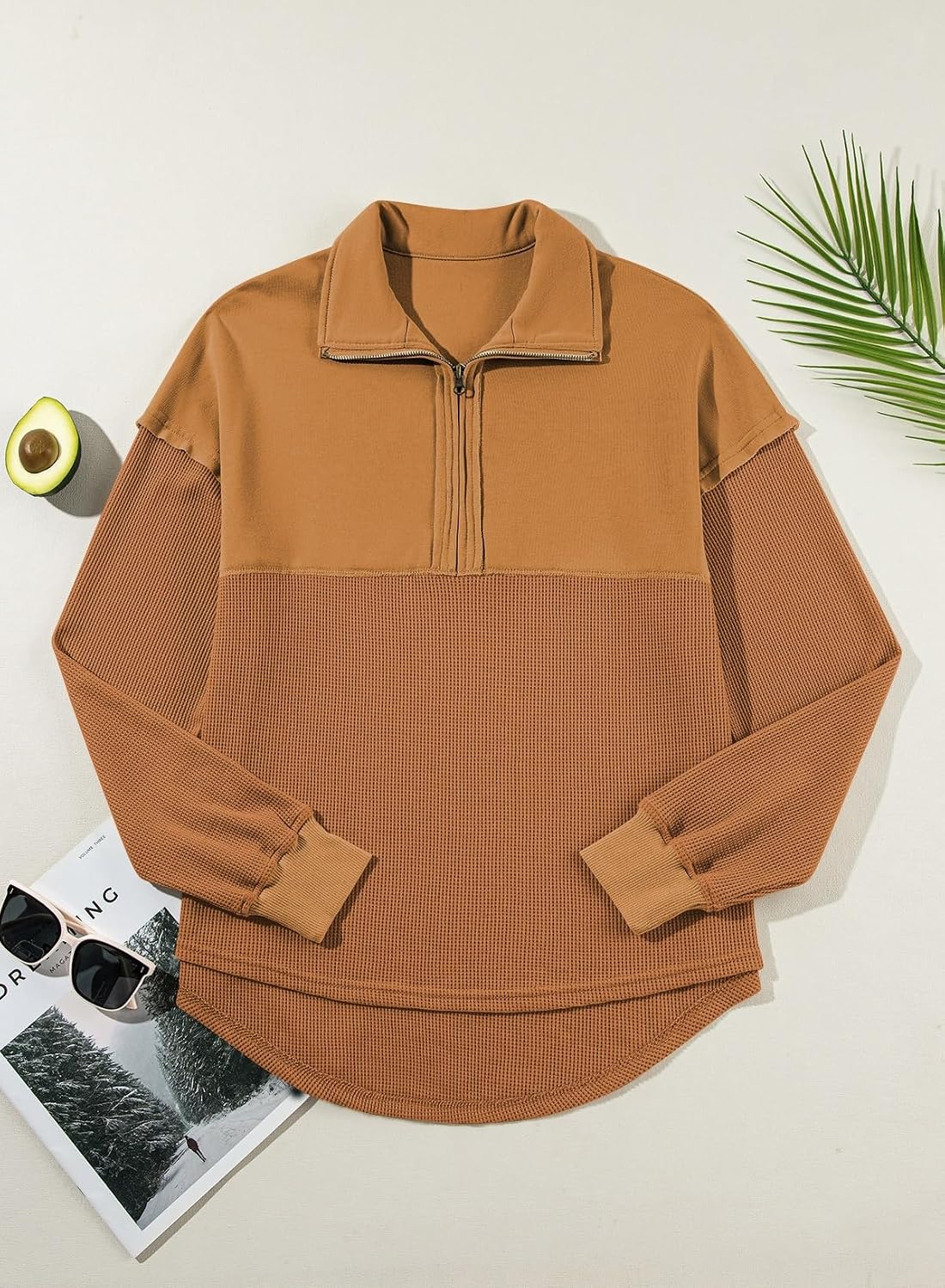 Thumbnail 5 de SHEWIN Women’s Waffle Knit Half-Zip Sweatshirt (Waffle Knit Pullover) for Fall & Winter