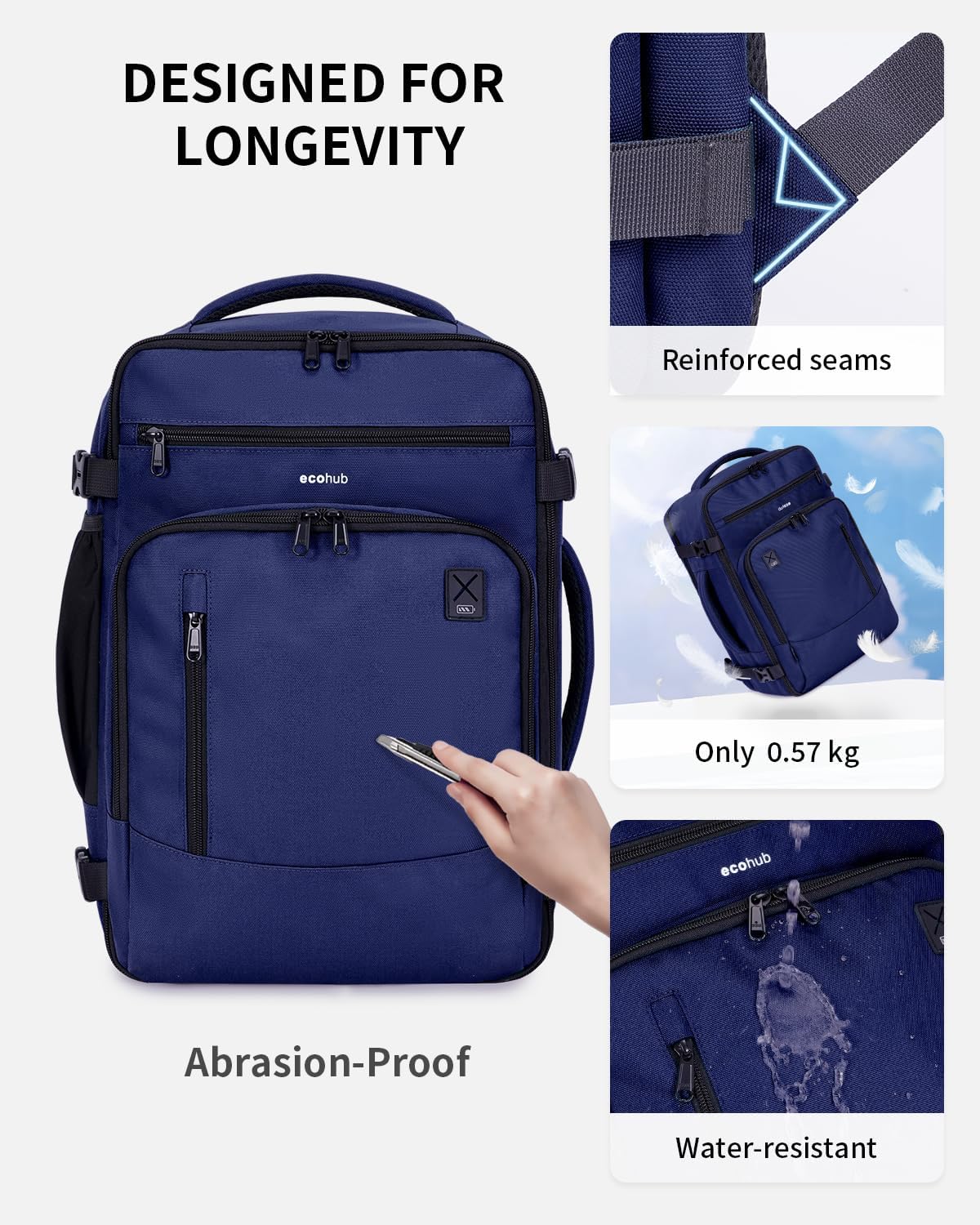 Thumbnail 4 de ECOHUB Rucksack 40 x 20 x 25 cm (20 l) für Ryanair – wasserdichtes Handgepäck mit Laptopfach aus recyceltem PET
