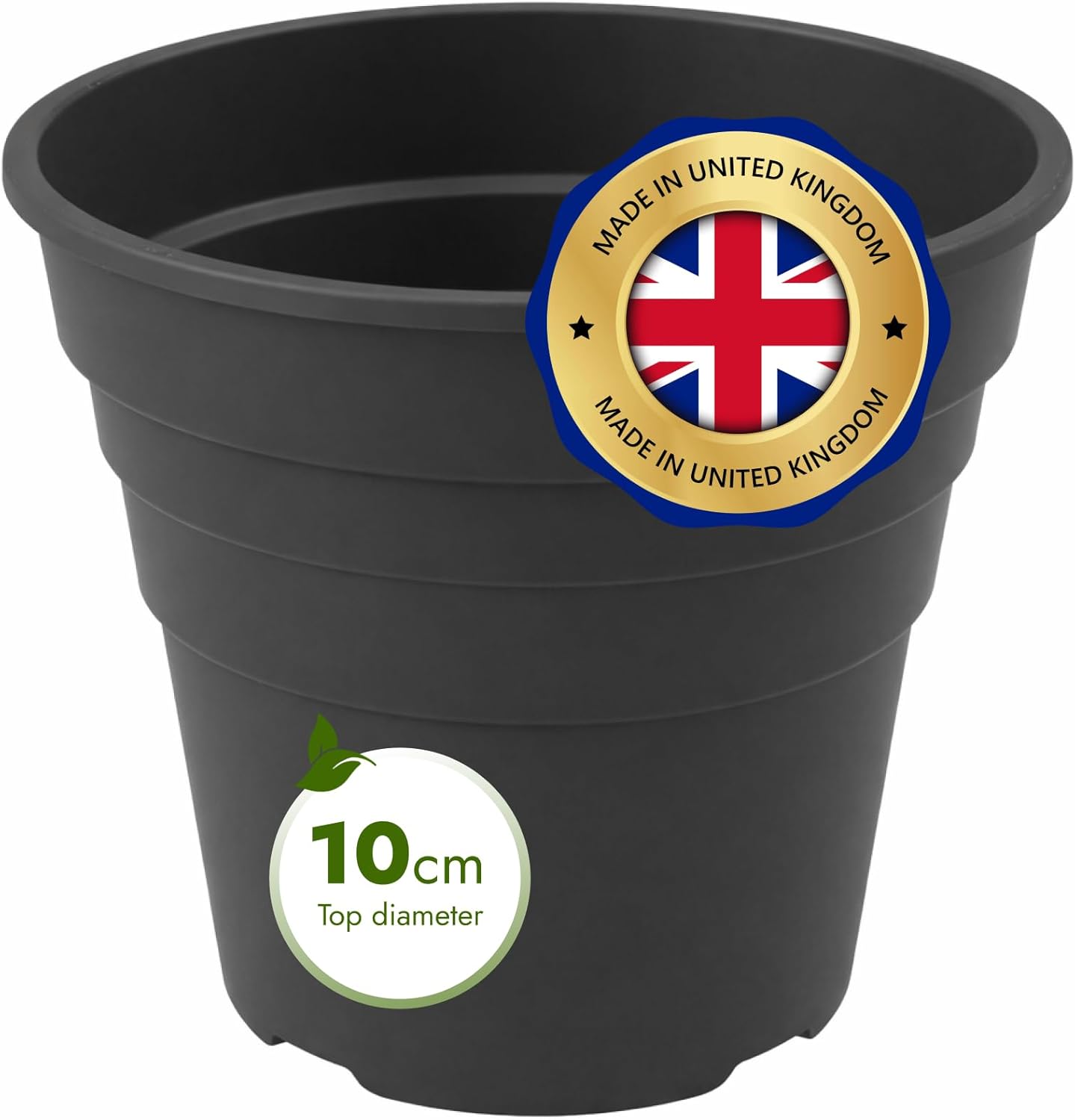 Thumbnail 1 de Happy Pots 10cm Gloss Black – Pack of 10 Premium Plastic Plant Pots (Made in UK)