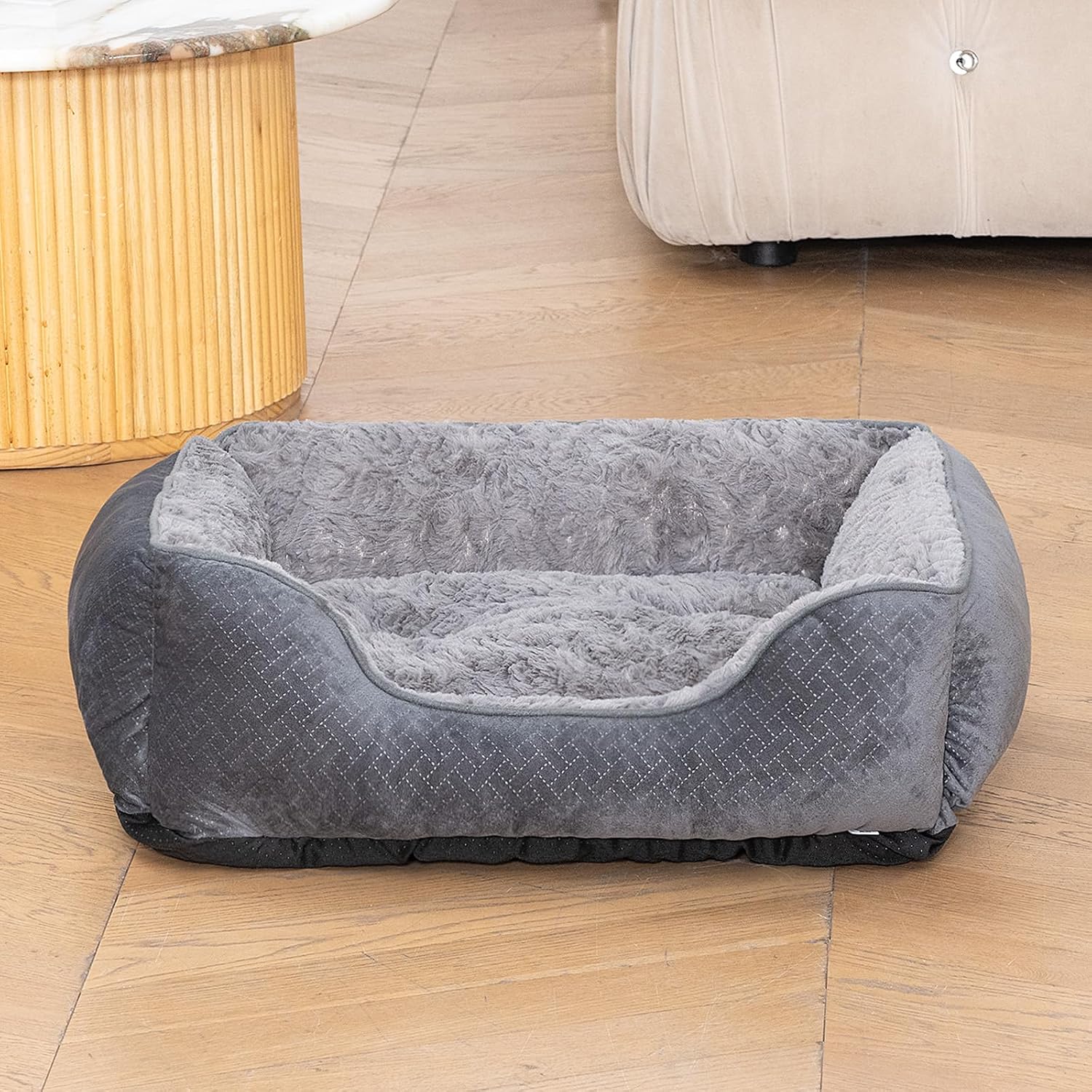 Detalle de Oveppy Dog Bed Large – super soft rectangle warming pet bed (grey, 30 x 24 x 9inch)
