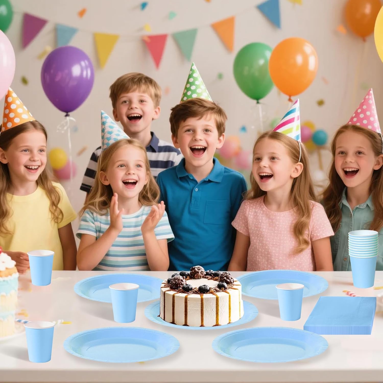Thumbnail 6 de Light blue disposable party tableware set, 120 pieces
