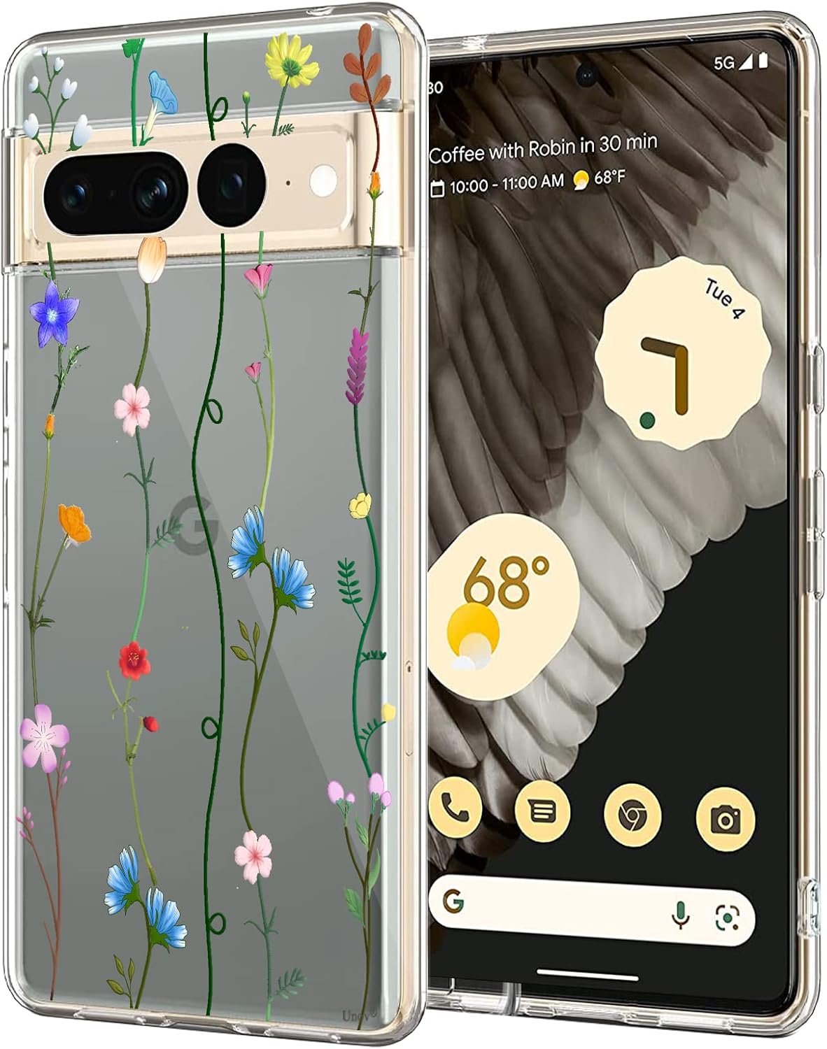 Detalle de Unov Clear Case Compatible with Pixel 7 Pro – Floral Pattern Slim TPU Bumper