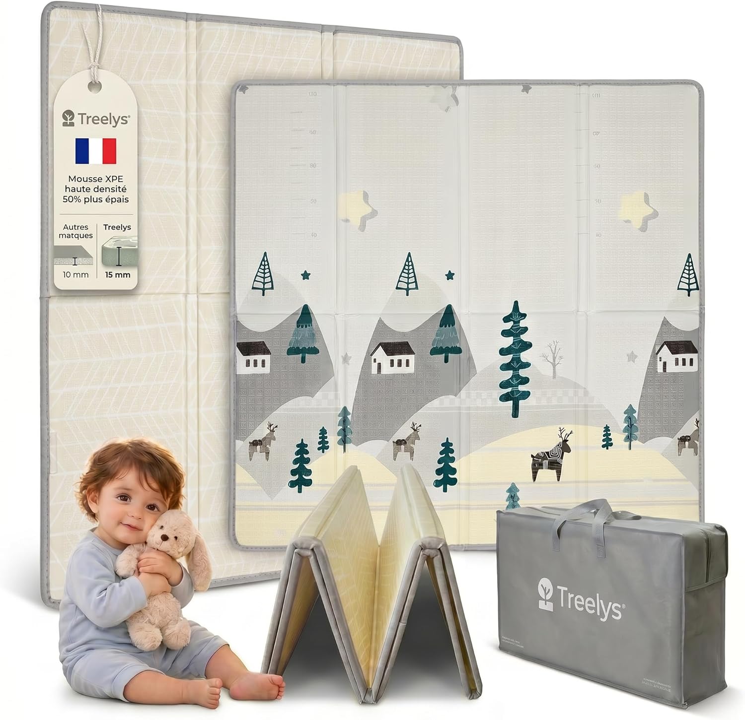 Detalle de Treelys Quiet Town — Tapis d'éveil et de jeux pliable 150x200 cm, réversible et certifié EN71
