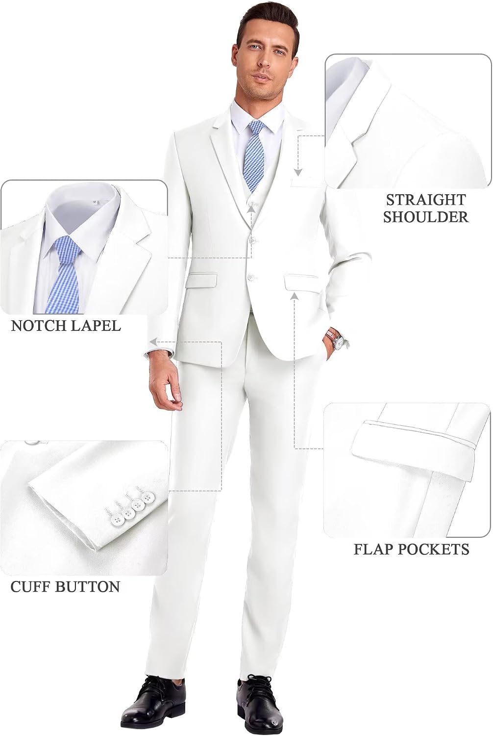Detalle de High-End Orange Slim Fit 3-Piece Suit for Men with Notched Lapel