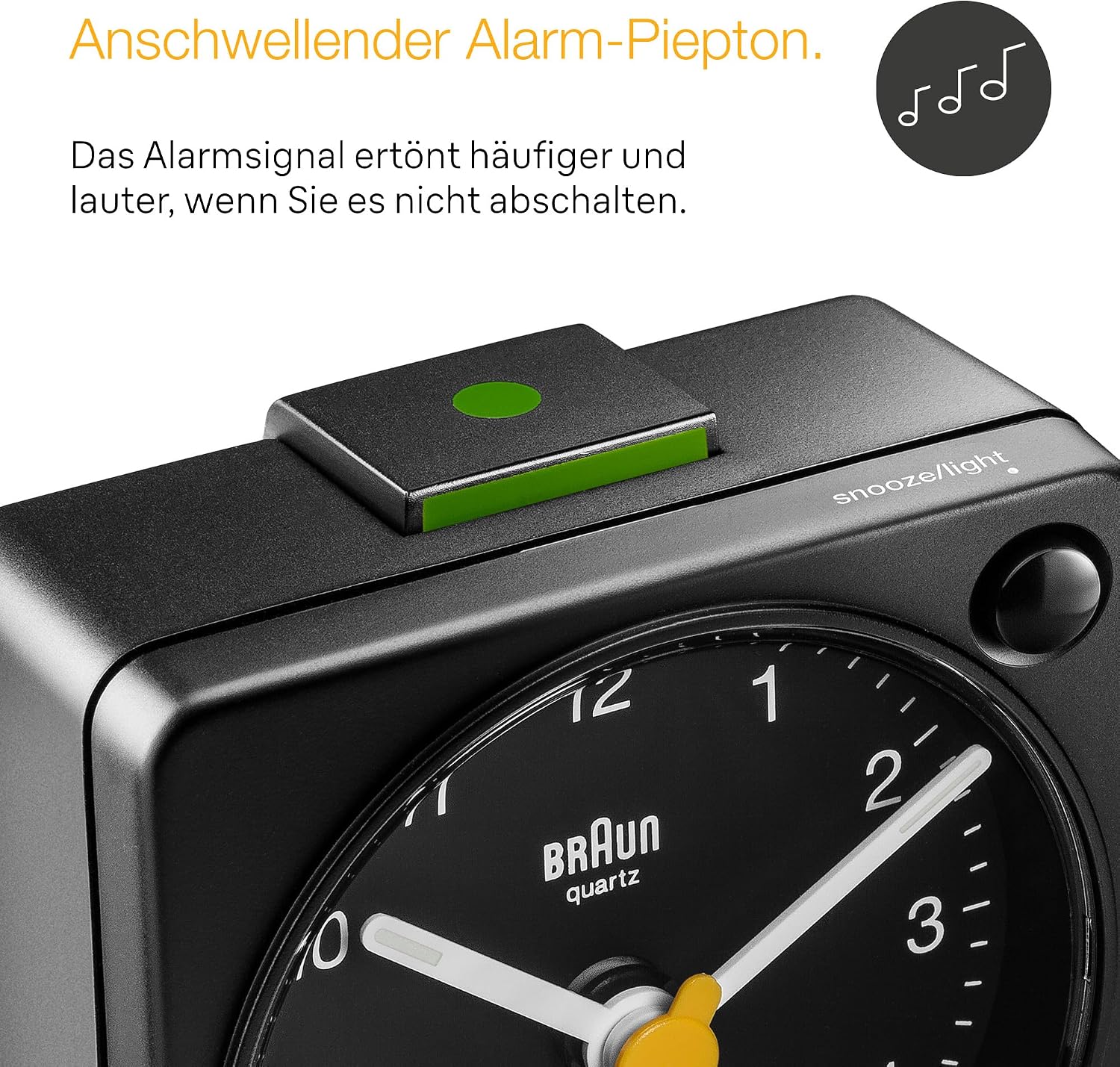 Detalle de Braun BC02XB: Klassischer analoger Reisewecker mit Schlummerfunktion und Licht