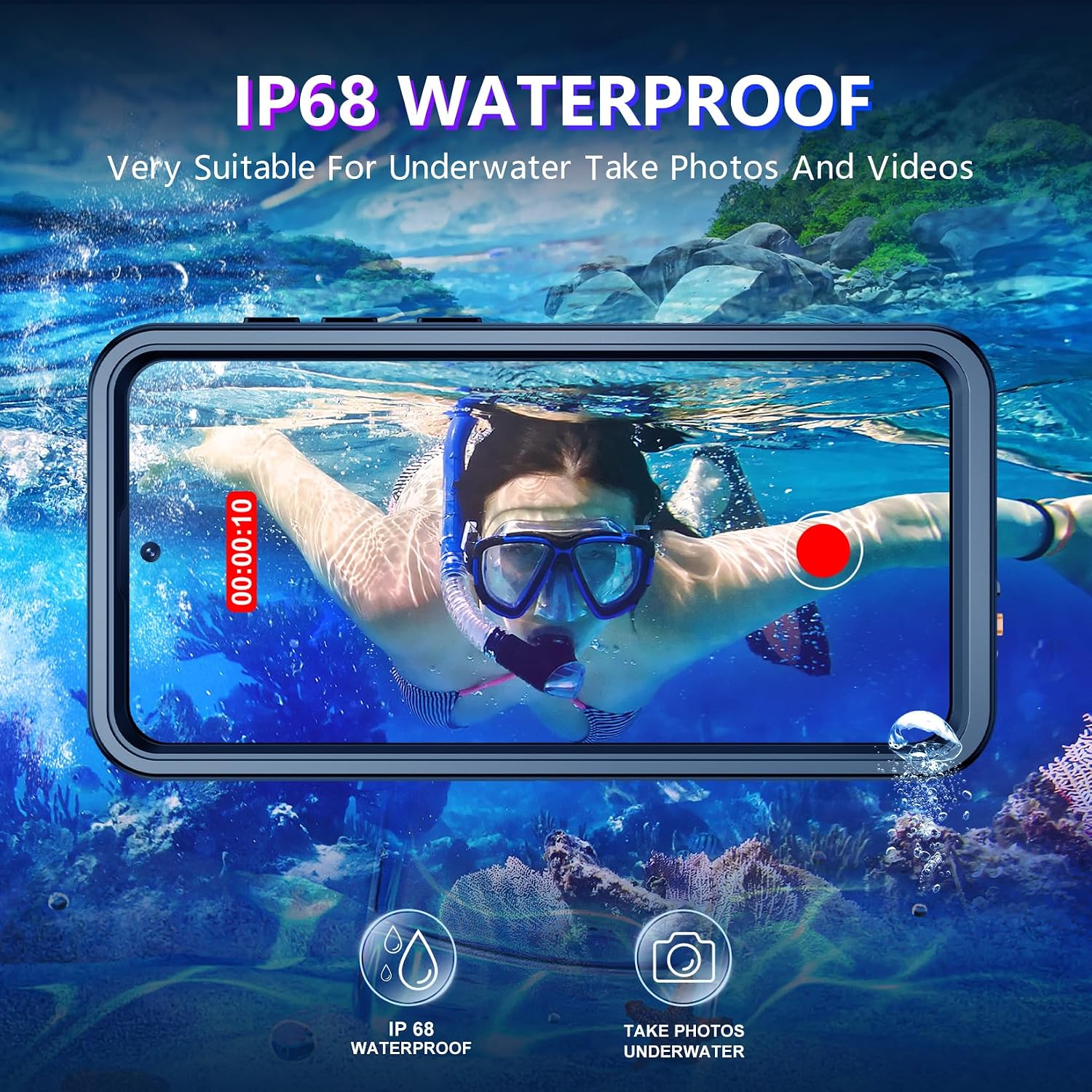 Detalle de Temdan Waterproof Case for Samsung Galaxy S26 (6.3") — IP68, Built-in Screen & Lens Protection, Military Shockproof Design (Black, 2026)