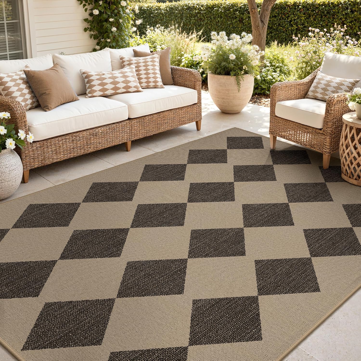 Detalle de GENIMO ARM 6x9 Outdoor Rug, Washable Polyester, Charcoal Natural