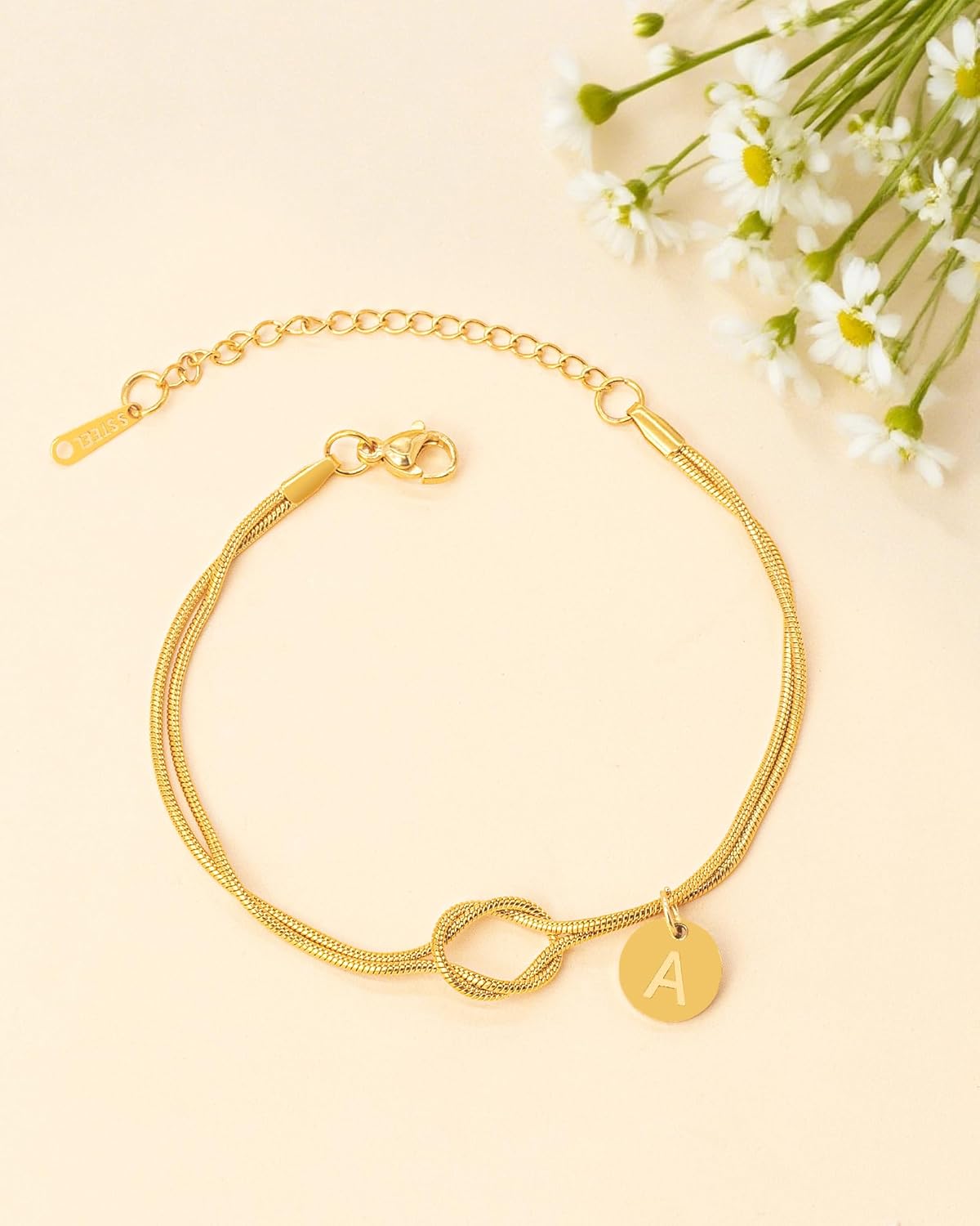 Thumbnail 3 de TOLOWOBK gold initial bracelet with infinity love knot design (18K gold plated 316L stainless steel)