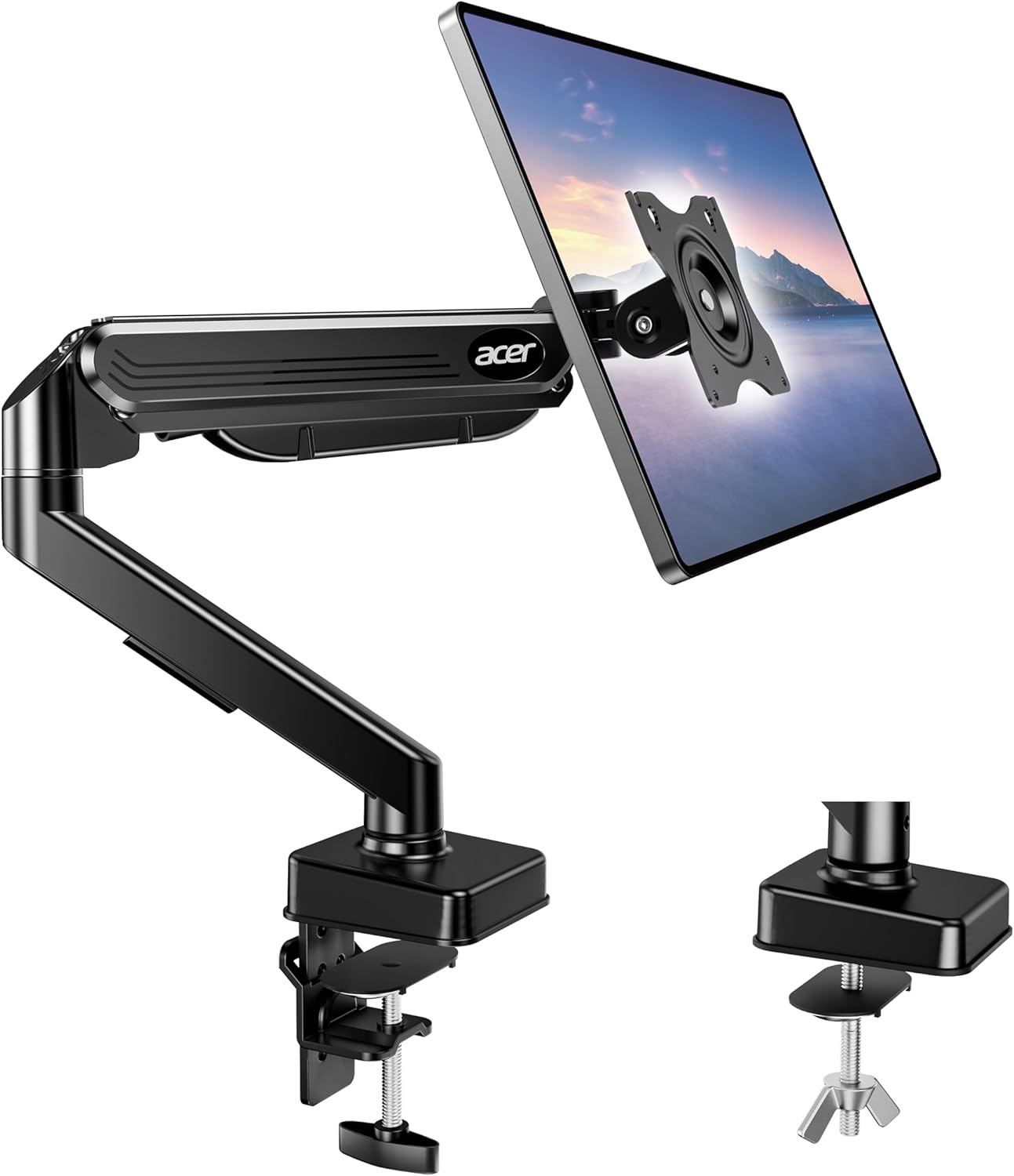 Detalle de Acer Supporto Monitor Schermi Gas: Braccio Regolabile per 17"–34", gestione cavi e montaggio robusto