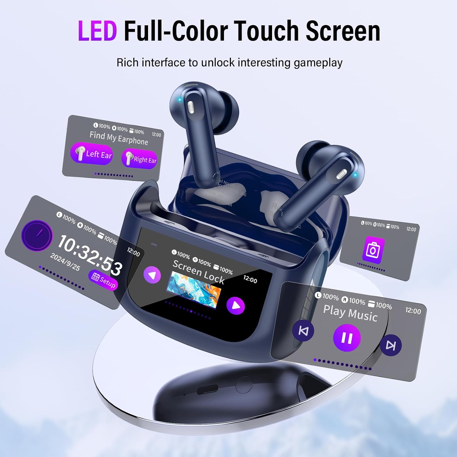 Detalle 2 de Ecouteurs Bluetooth sans Fil avec Écran Tactile et ANC IPX7 – 48H d’autonomie