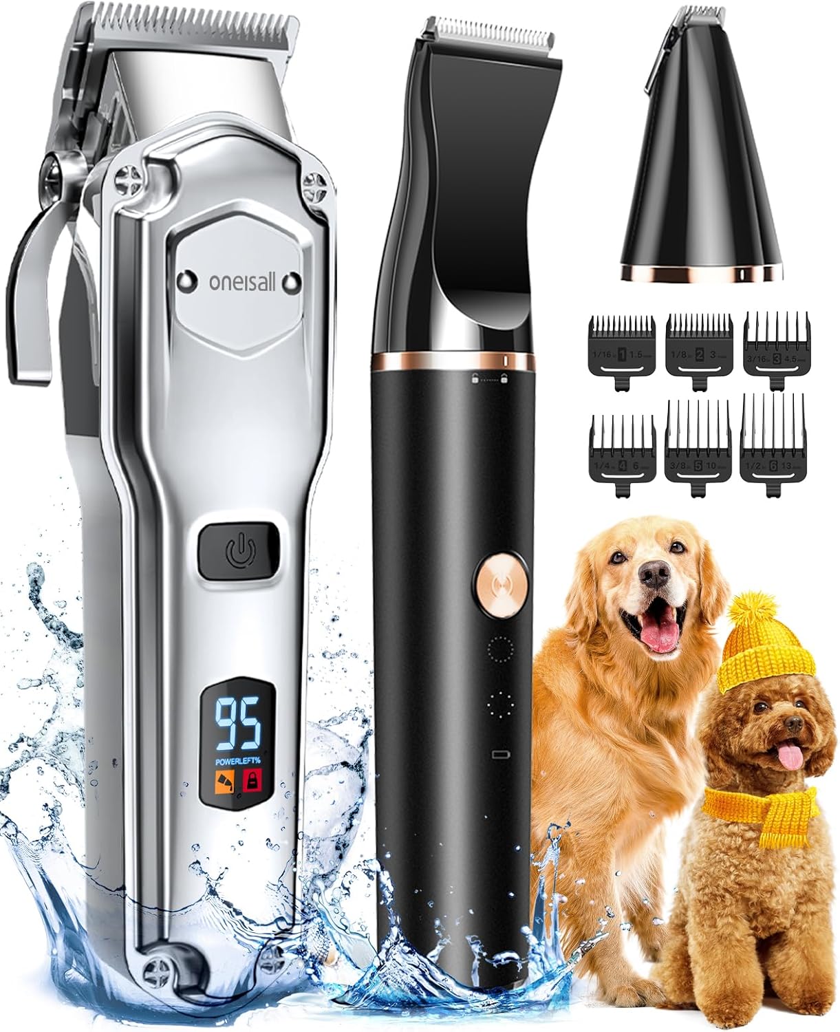 Detalle de Oneisall 3 in 1 Tosatrice per Cani: lame in acciaio, silenziosa e wireless per mantelli spessi