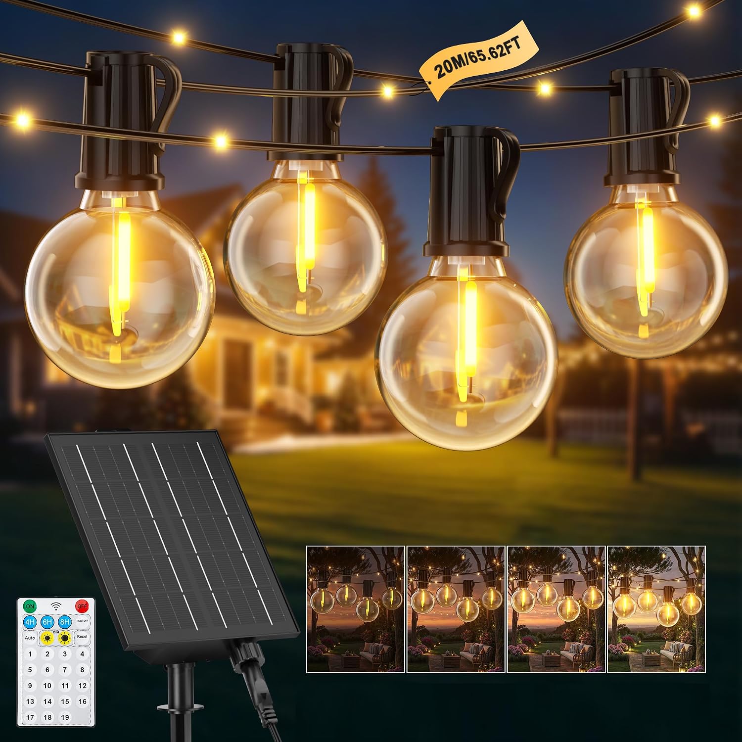 Detalle de Catena Luminosa Solare per Esterno 20m 25+1 G40 – Luci LED IP44 per Giardino e Terrazza