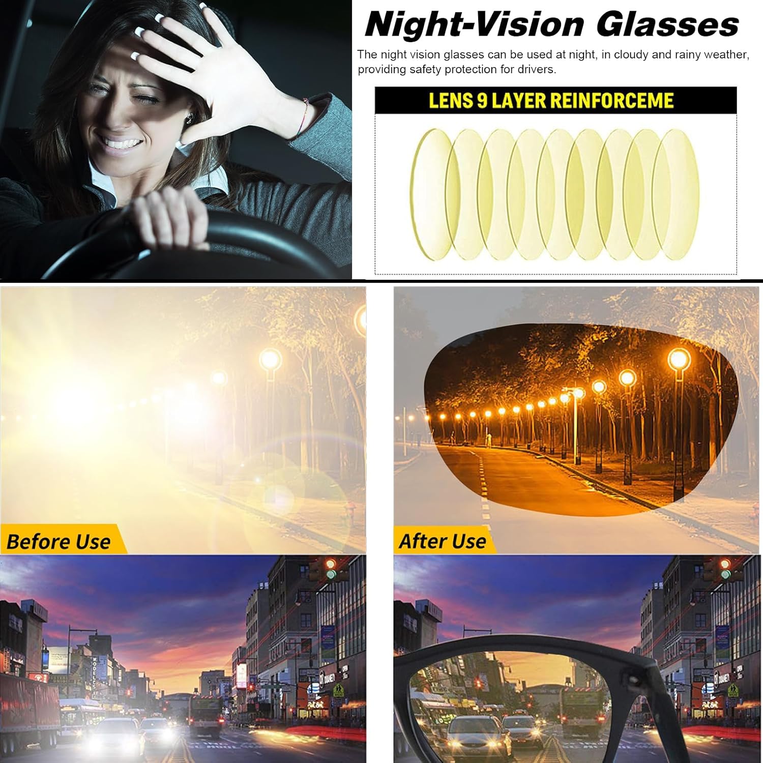 Thumbnail 3 de Perfectmiaoxuan Occhiali da sole polarizzati per guida notturna con lenti gialle antiriflesso (UV400)