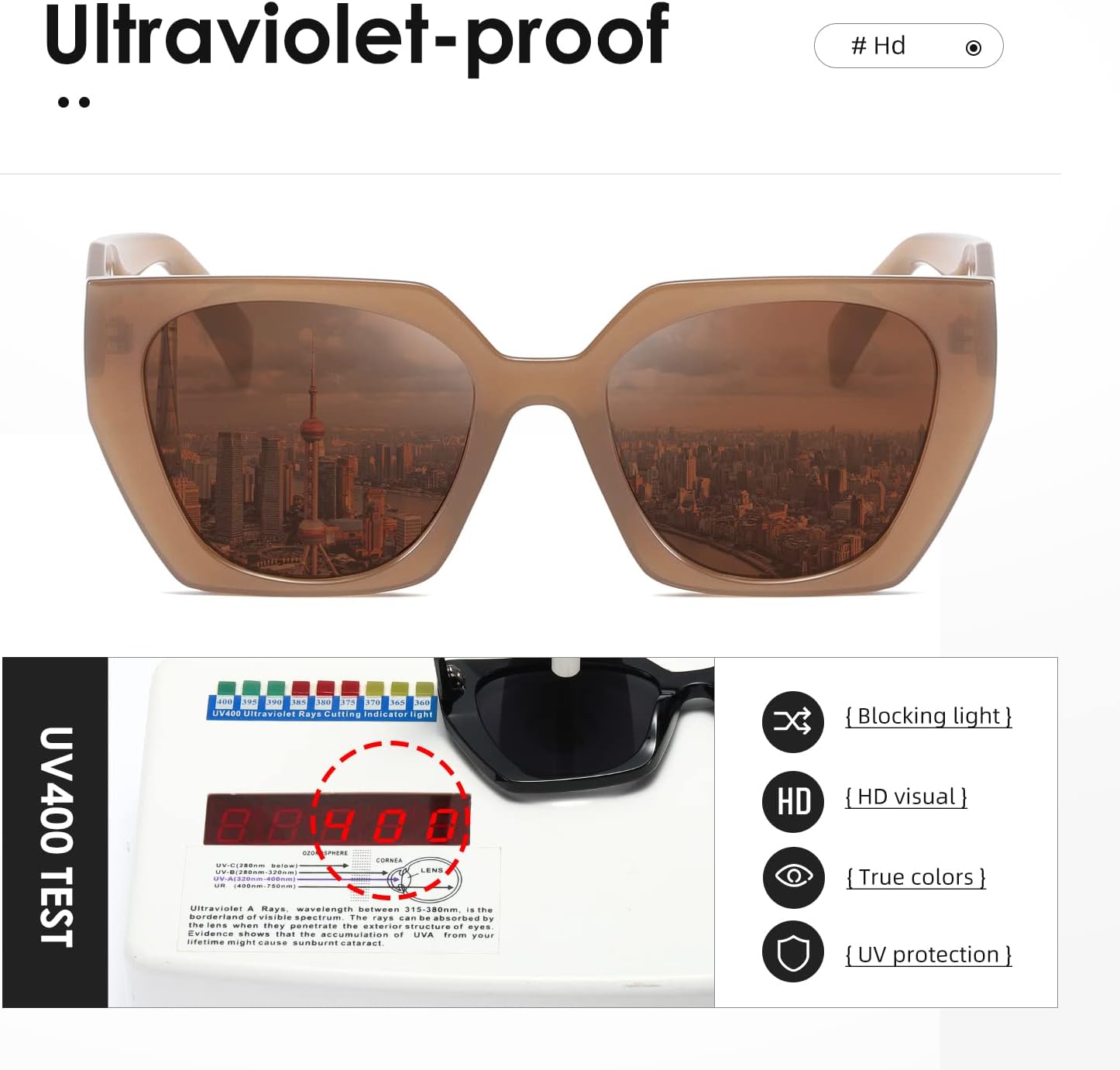 Detalle de Kimorn Sunglasses for Women & Men K1354: Vintage Retro Oversize Square Frames with UV400 Protection