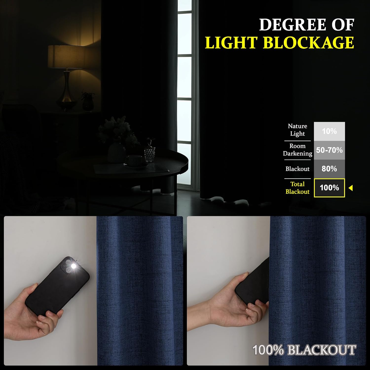 Thumbnail 3 de CUCRAF 100% Blackout Curtains Blue – 96 Inch Drop, 2 Panels