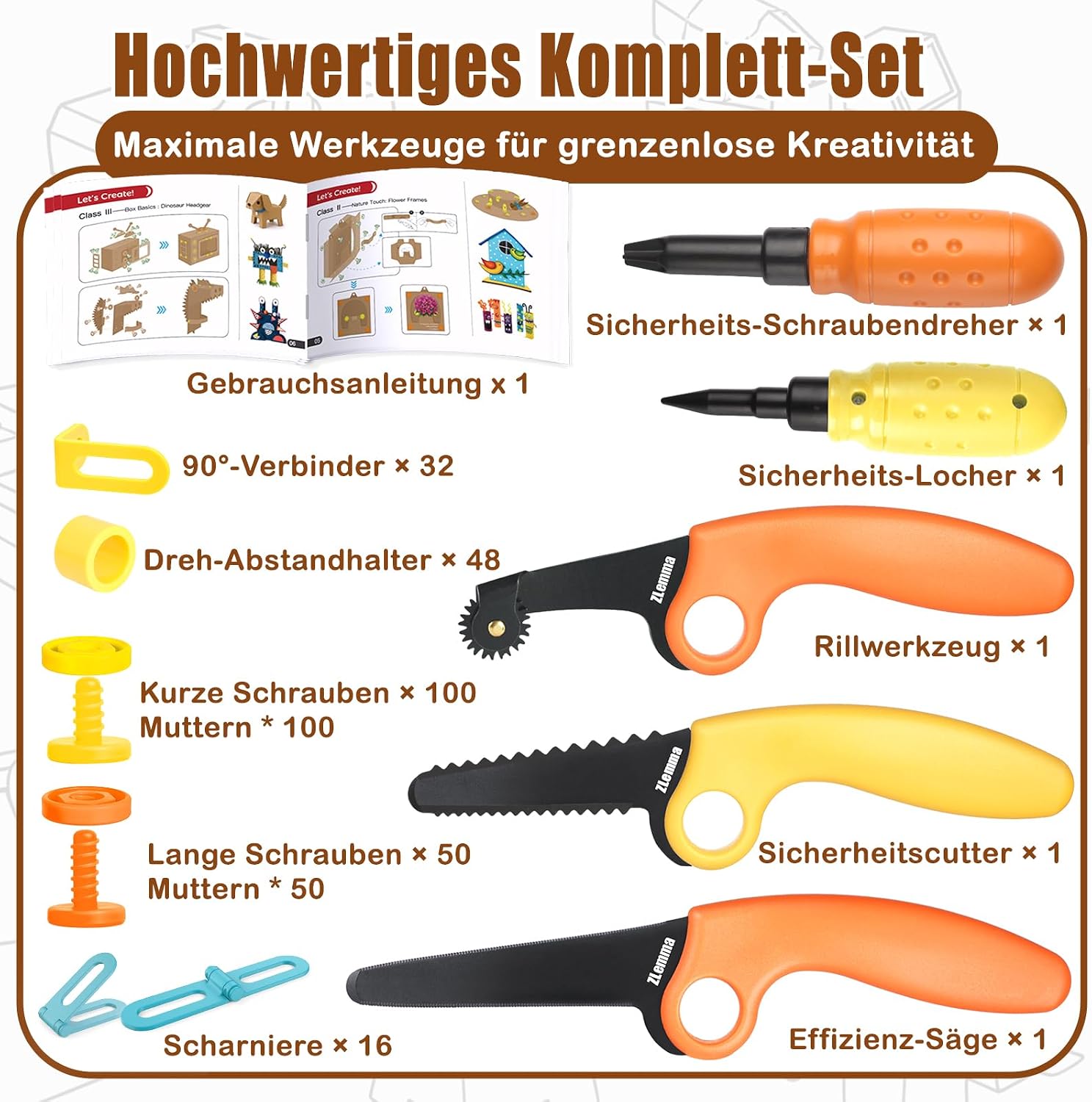 Detalle de ZLemma Karton-Baukasten mit Werkzeugen (401-teilig) ab 6 Jahren – 3D-STEM Bastelset mit Sicherheitsringen