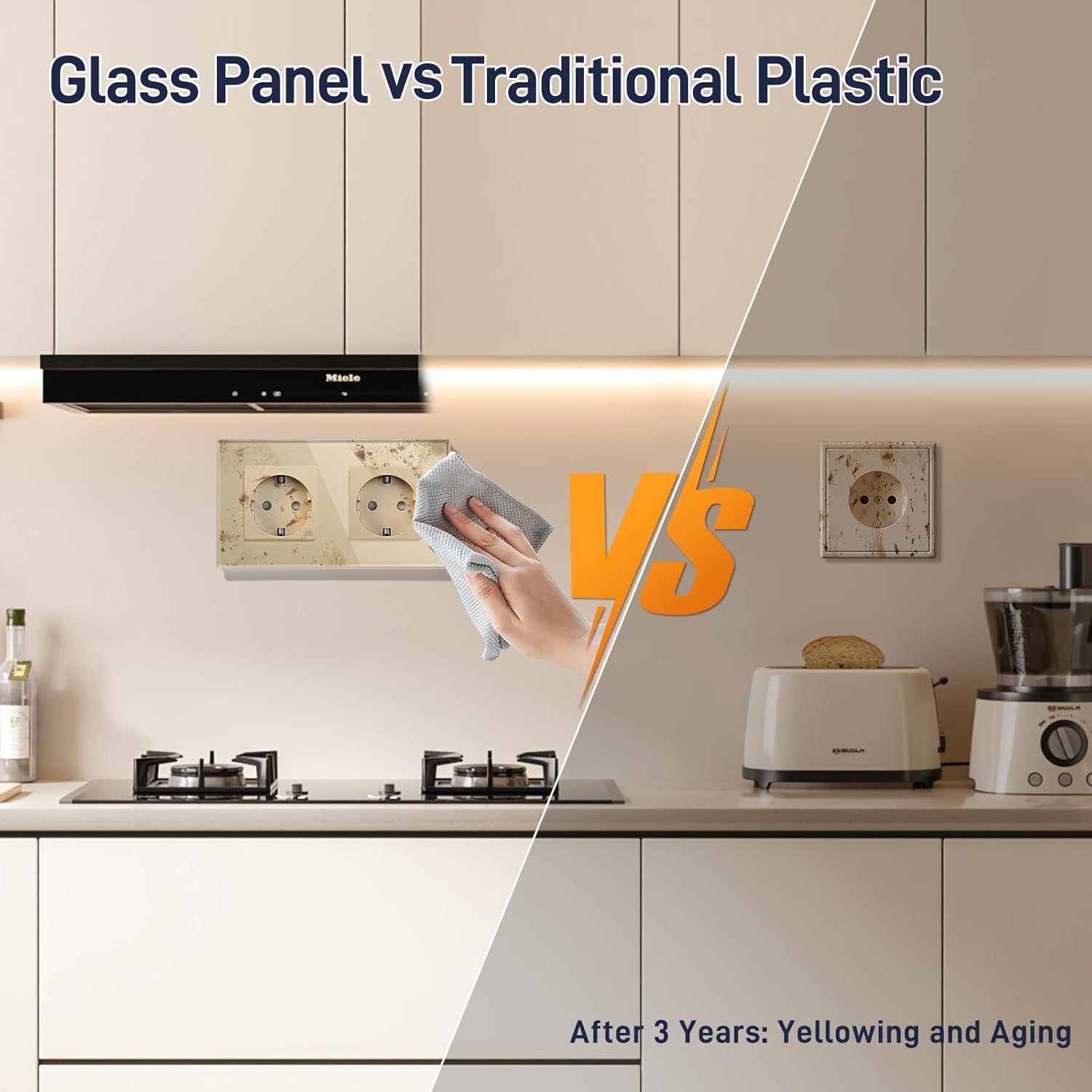 Thumbnail 4 de BSEED Schuko 2‑fach Glas Unterputz Steckdose – 16A, Kristall Glas Platte, 157x86 mm, 60 mm Wandkasten