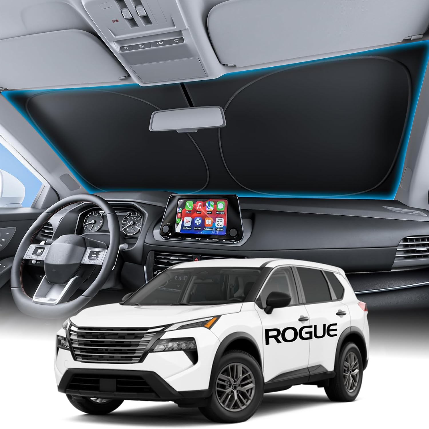 Detalle de Wigoo windshield sunshade for Nissan Rogue 2021–2026