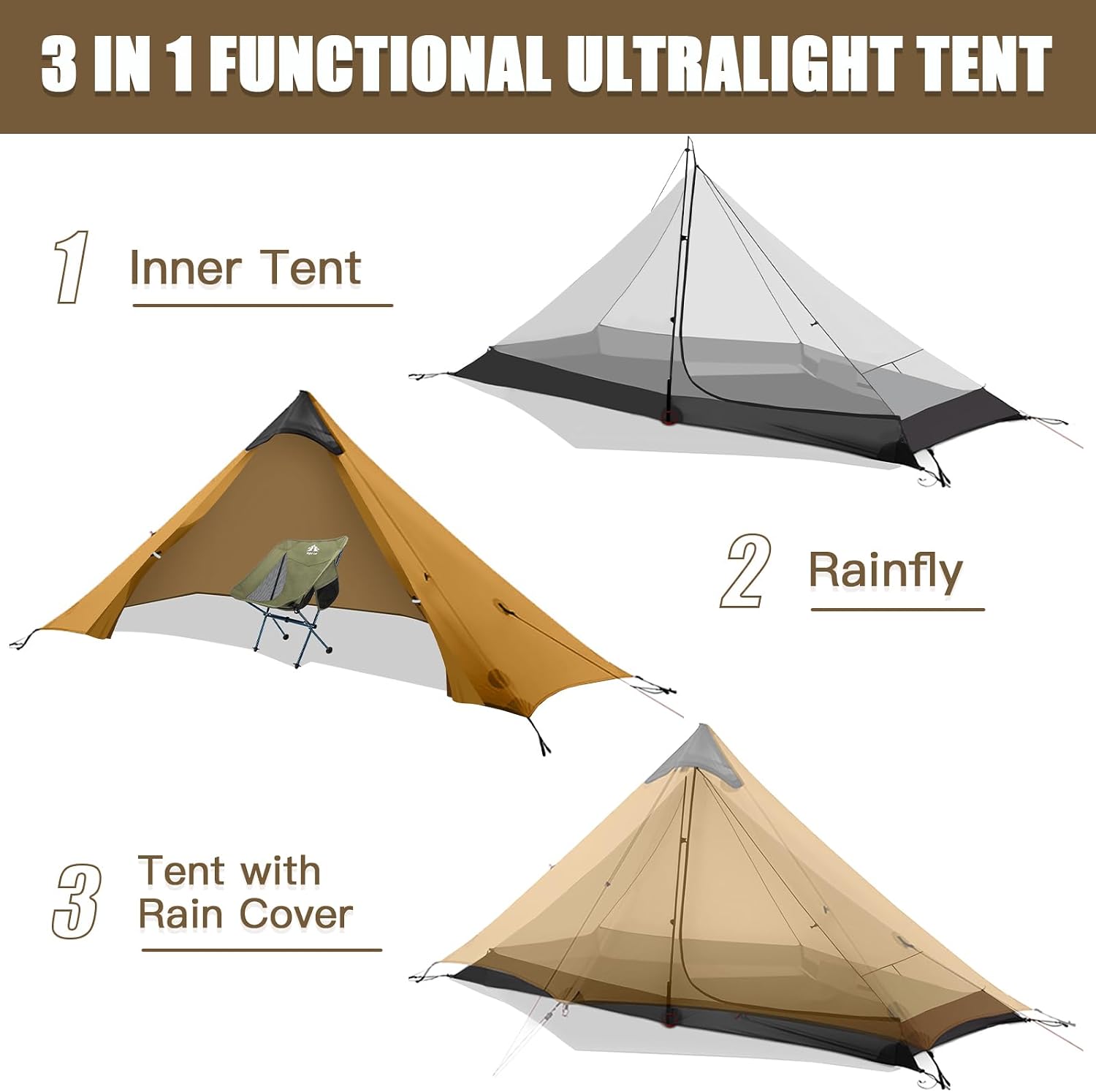Detalle de Night Cat 1 Mann Ultraleicht-Zelt (wasserdicht) – kleines Packmaß für Trekking, Camping & Radtour