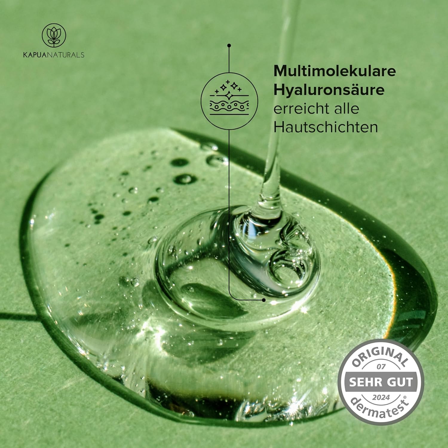 Detalle de Bio Hyaluron Serum hochdosiert – 100 ml mit 8-fach Anti-Aging-Komplex (multimolekular) – Made in Germany