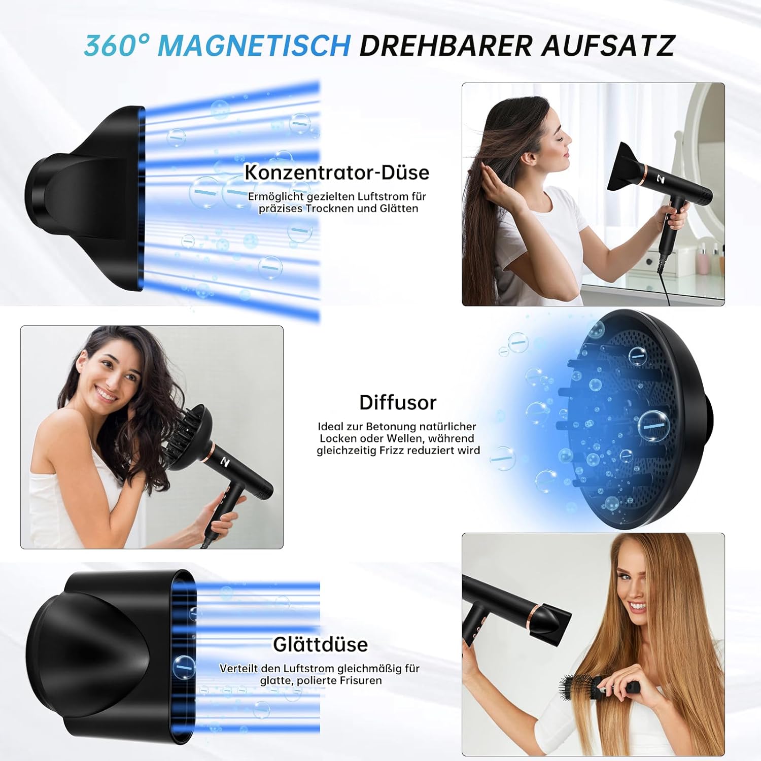 Thumbnail 3 de NICEBAY Haartrockner Ionen mit Diffusor – 1900 W, bürstenloser Motor, leise & leicht