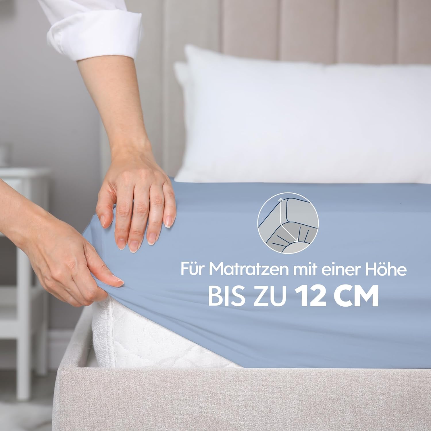 Detalle de Dreamzie Premium Spannbettlaken 70x200 cm – 100% gekämmte Baumwolle, 150 GSM, hellblau