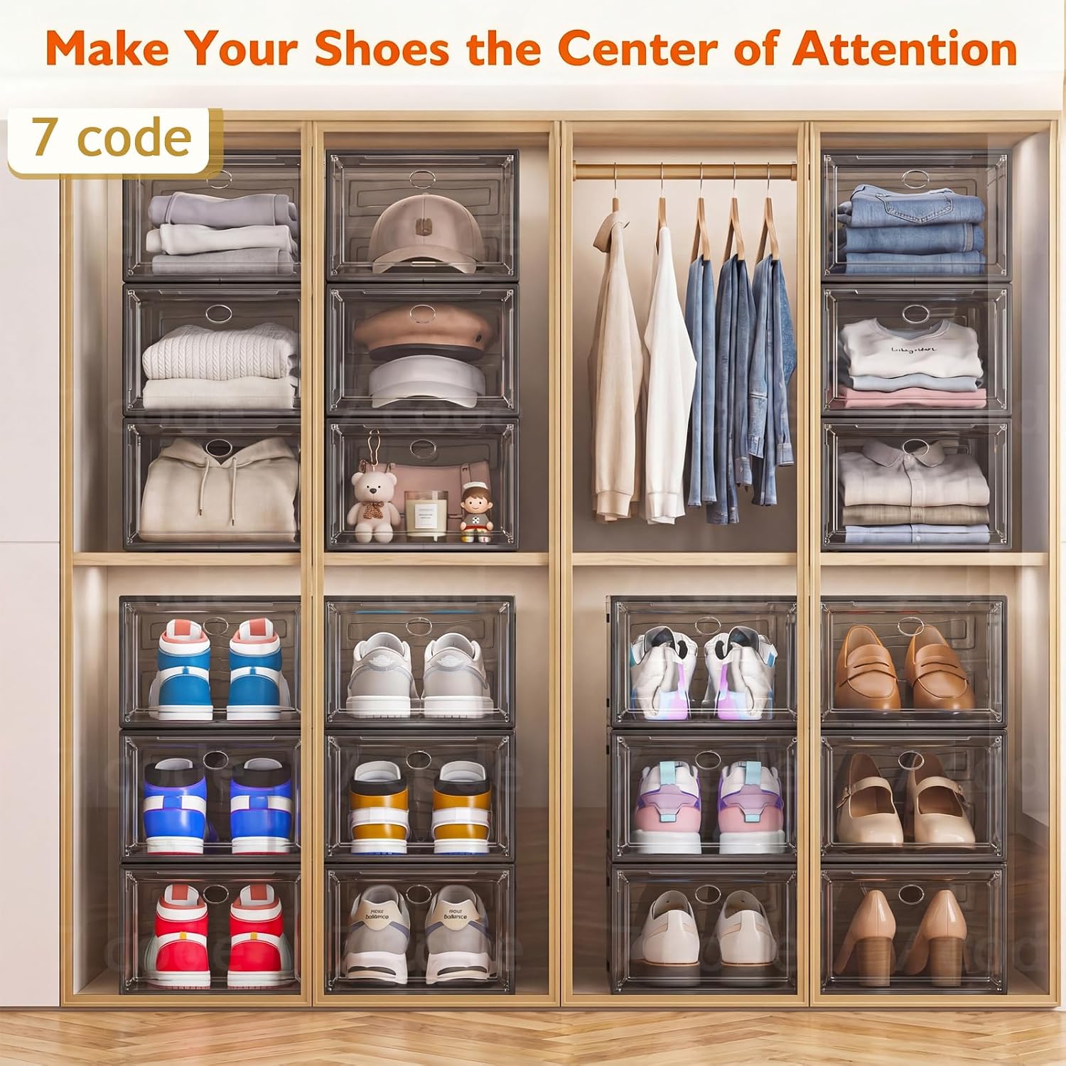 Thumbnail 5 de 7 code Thicken & Sturdy Clear Shoe Storage Organizer 6-pack