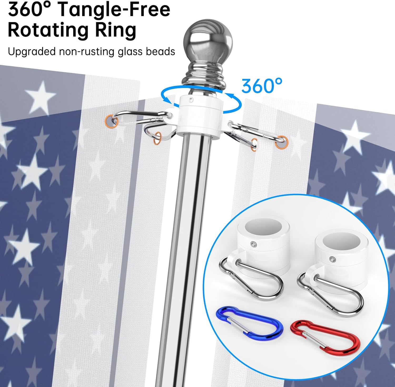 Detalle de ZMTECH ZM-FP-S/6/1 6-Foot Stainless Steel Flagpole Kit with Adjustable Bracket