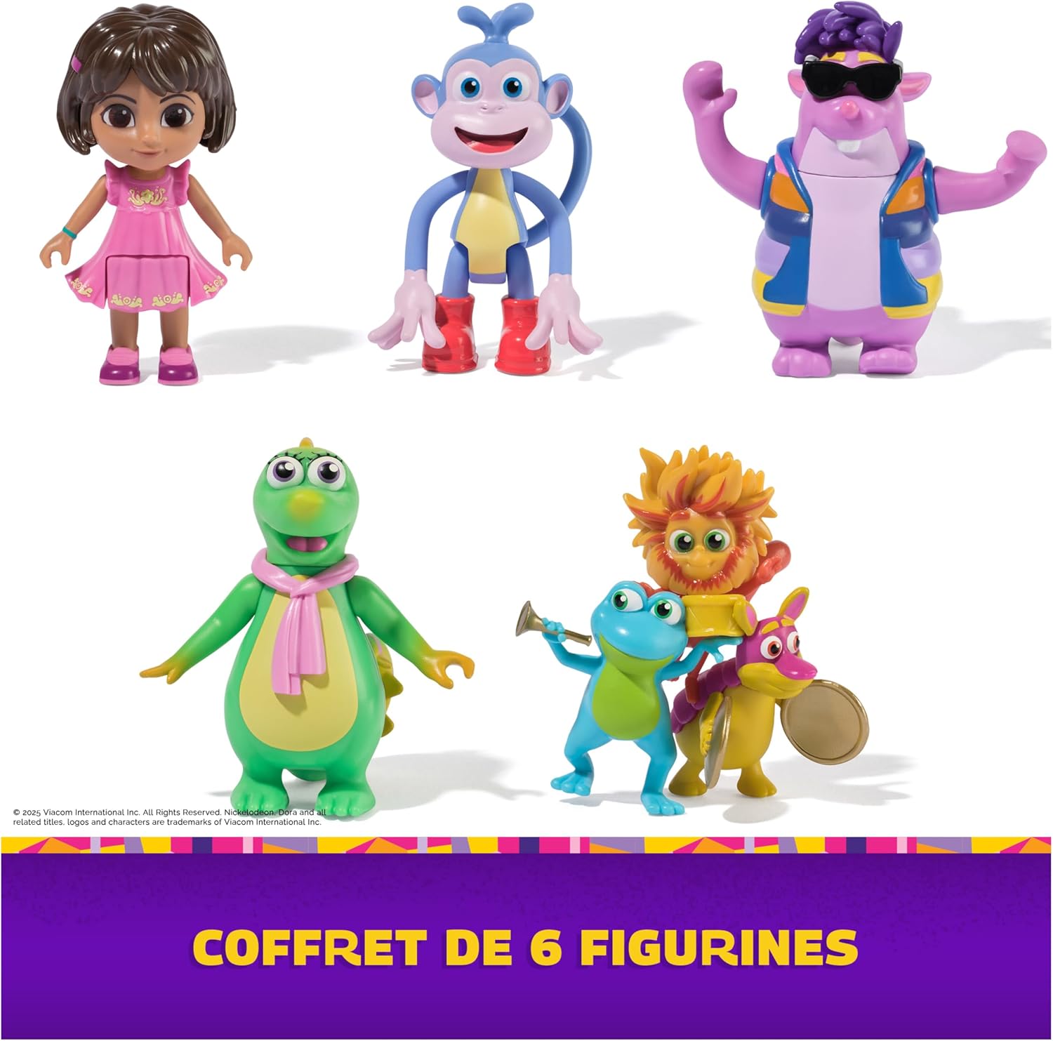 Detalle de Dora – Coffret Cadeau Amis Fantastiques : 5 figurines articulées (Dora, Babouche, Tico, Véra et Trio Fiesta)
