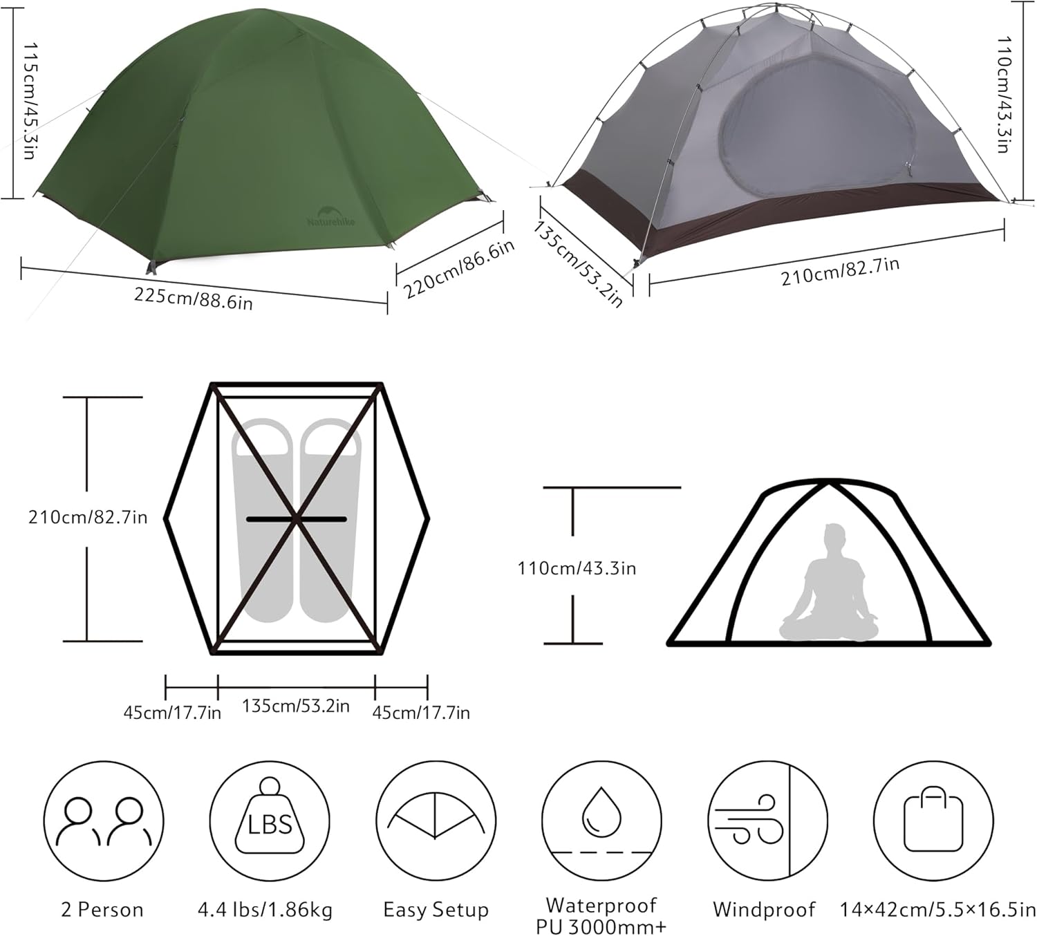 Thumbnail 1 de Naturehike Cloud Creek Tente de Camping 2/3 Personnes – Ultralégère et Imperméable, Protection Solaire UPF50+