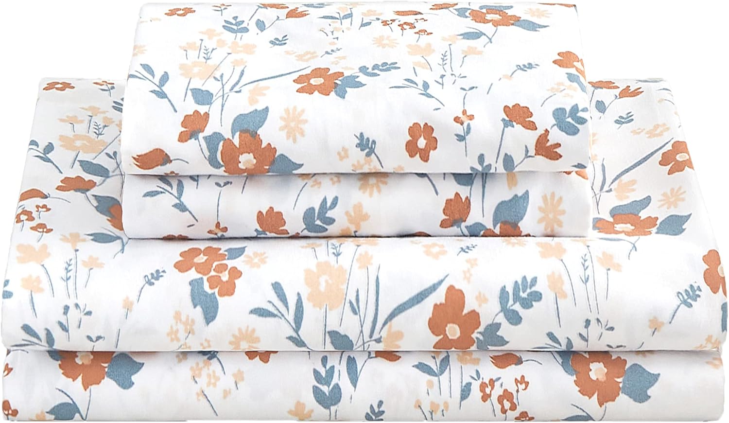 Detalle de Softan MICSHTADFLOWER01T Twin Microfiber Sheet Set, Orange Floral, 15" Pocket