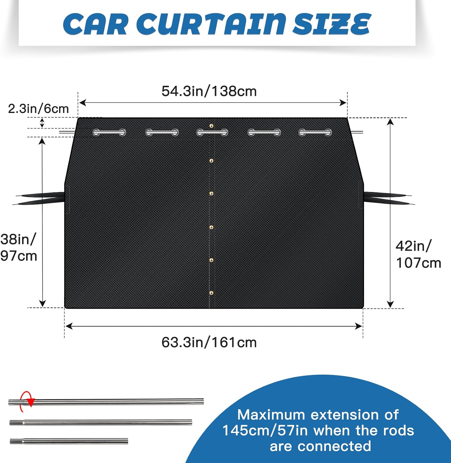 Detalle 2 de ZATOOTO Auto Sichtschutz Vorhänge – Großformat 161 × 107 cm, Abnehmbare Camper Auto Vorhang Gardinen