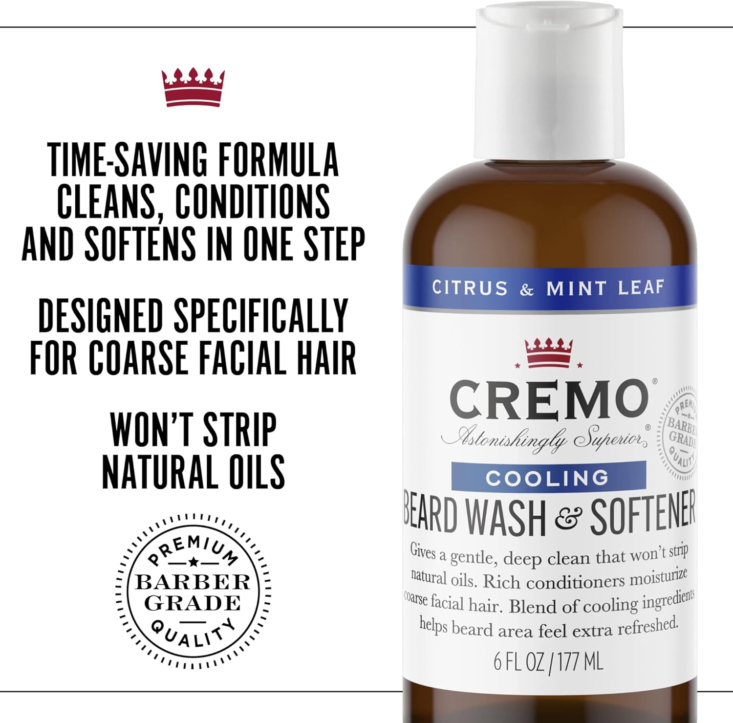 Detalle de CREMO Cooling Shampooing Revitalisant pour Barbe – 2-en-1 rafraîchissant, 177 ml