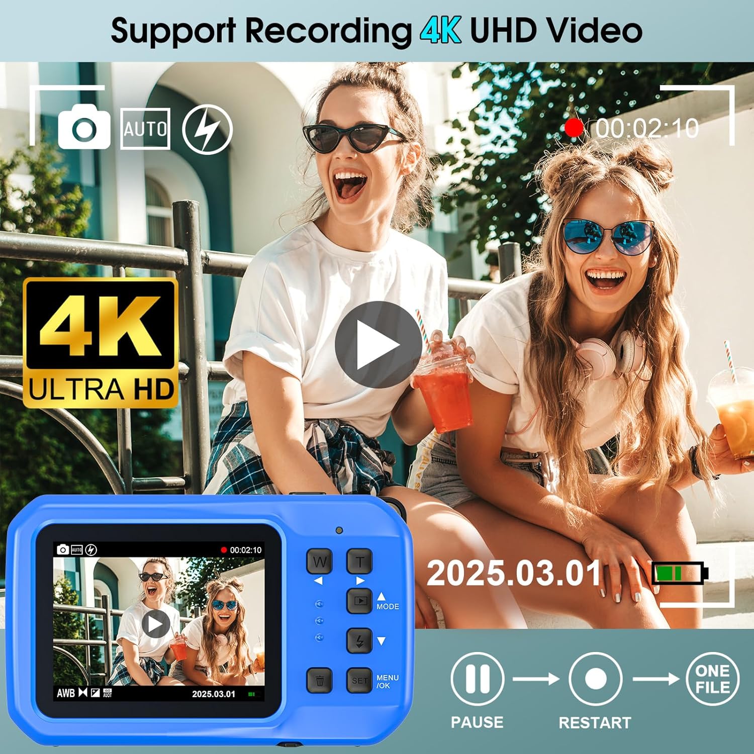 Detalle de Unterwasserkamera Yixinxin Digitalkamera: 4K, 64MP, IP68, 16FT Tauchtiefe – inkl. 32GB Karte