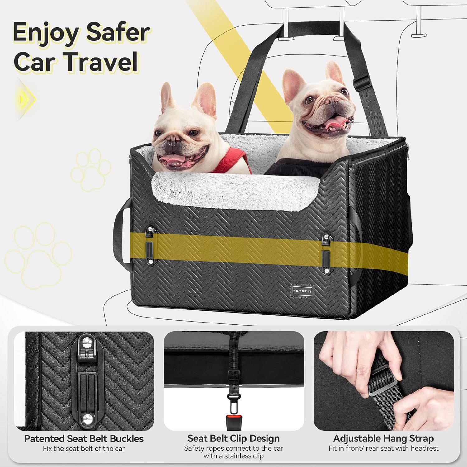 Detalle 2 de Petsfit Hund Autositz für kleine/mittlere Hunde (58 x 42 x 34 cm) – mit 2 Sicherheitsgurten